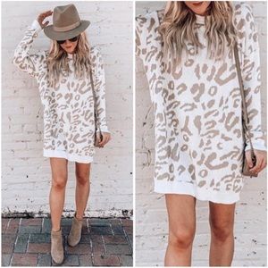 White Leopard Oversized Knit Sweater Dress